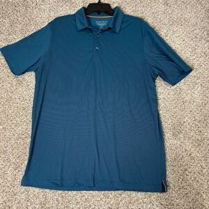 Michel Rouen Mens Performance Polo Shirt Teal Blue Textured Golf Top Large